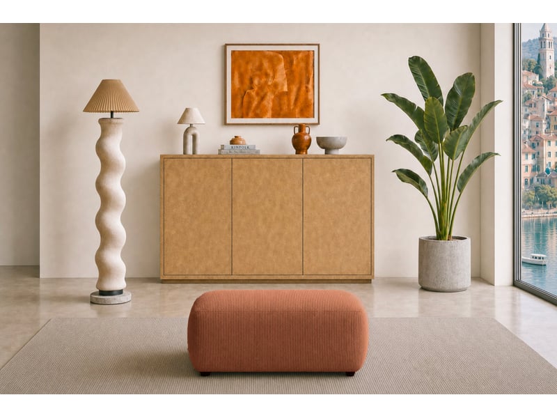  Portofino - pouf en petit velours côtelé terracotta 105x57x40  - Conforama B