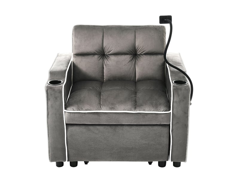 Fauteuil convertible 3-en-1 avec porte-gobelets et support téléphone, 83x167x76 cm - Conforama A