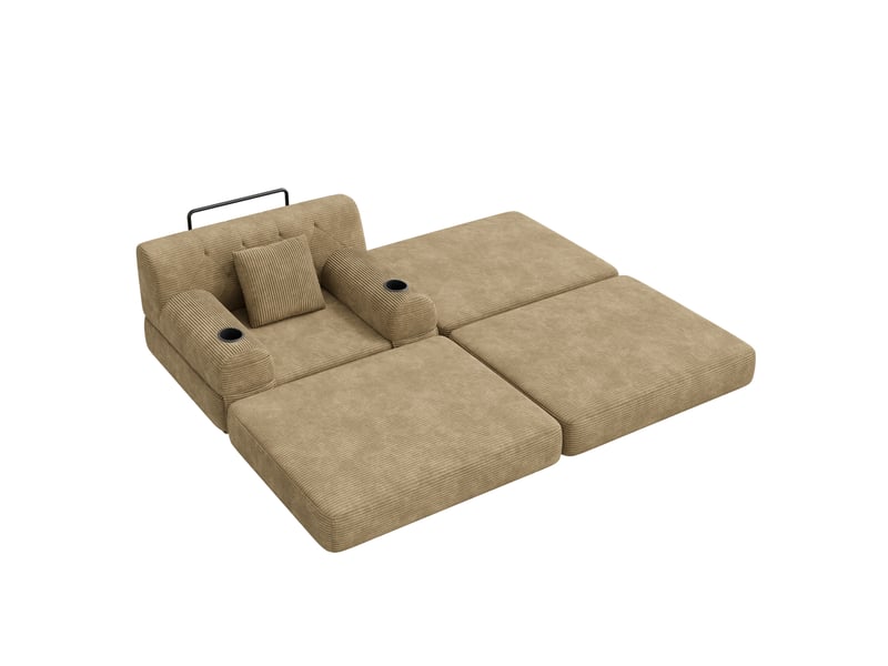  Fauteuil convertible 1 place modenvie avec repose-pieds, fonction couchage, velours côtelé kaki, 4 poches et 2 porte-gobelets, 107 x 162 x 81 cm  - Conforama A