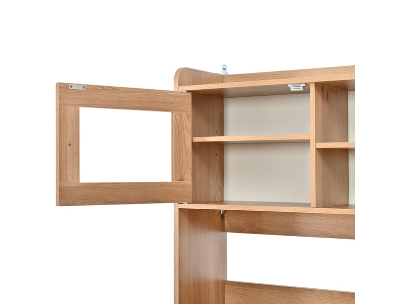  Meuble à chaussures 130x25x180 cm, 6 compartiments basculants, éclairage intégré, panneau de particules, coloris naturel  - Conforama E