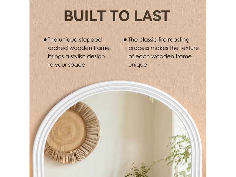  Miroir sur pied intégral arqué 160x50 cm support métallique réglable bois métal blanc  - Conforama C