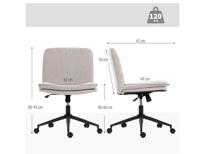  Chaise de bureau en tissu aspect lin, réglable en hauteur, pivotante, inclinable, beige  - Conforama C