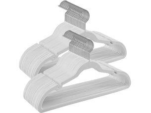 Lot de 30 cintres en velours antiglisse avec encoches et barre pour pantalons 43 x 22 cm en velours blanc 12_0010878