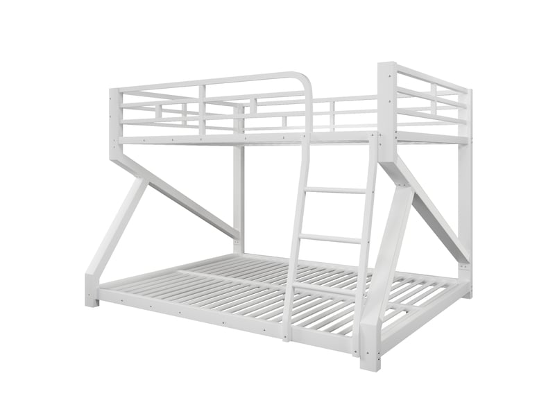 Lits superposés 140 × 200 et 160 × 200 cm, structure en métal, éclairage led, barrières et échelle, sans matelas, blanc - Conforama A