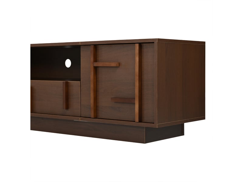  Meuble tv 180 cm pour écran jusqu'à 75 pouces, 4 tiroirs, 2 niches, mdf, noyer  - Conforama B