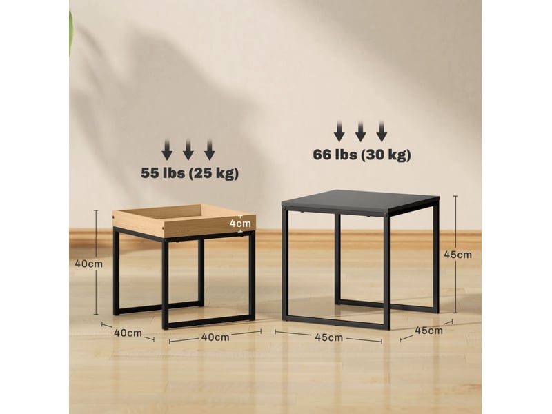  Lot de 2 tables basses gigognes carrées noires en mdf et acier  - Conforama C