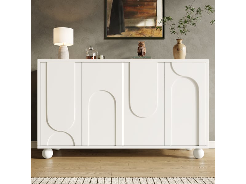  Buffet bas 4 portes mdf blanc 120x35x71 cm avec étagères réglables  - Conforama C