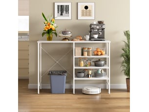 Table de rangement multifonction 120x40x85,5 cm blanc mdf et métal, pour cuisine, salon, cave et garage