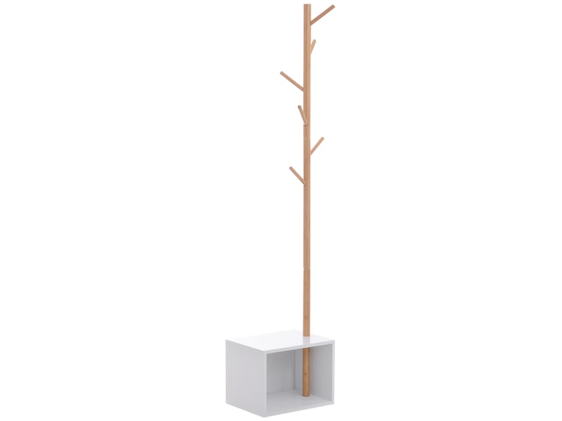 Banc d'entrée avec porte-manteau intégré, porte-manteau sur pied en bambou, banc d'entrée blanc, design, convient également pour une chambre, 40 x 30 x 180 cm, bois blanc - Conforama A