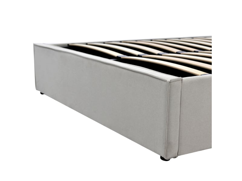 Lit double capitonné hydraulique 140x200 cm - cadre métallique avec rangement - coton gris clair - matelas inclus - Conforama E