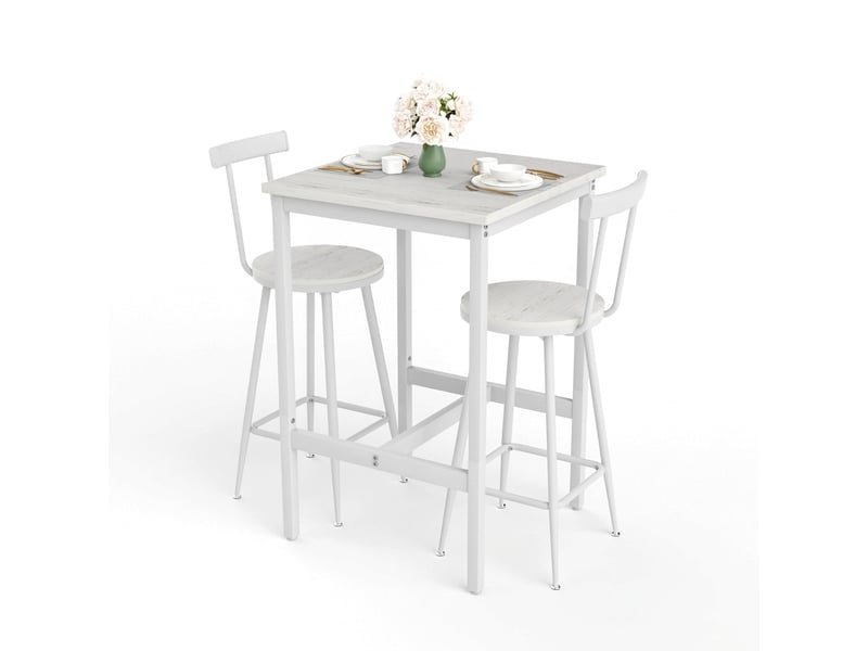  Ensemble table de bar 60x60 cm et 2 chaises, style industriel blanc  - Conforama A