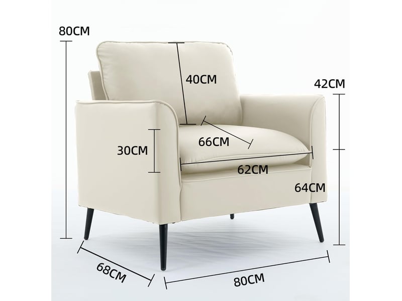  Fauteuil fixe 1 place en cuir régénéré blanc, style nordique rétro, confortable pour le salon ou la chambre  - Conforama C