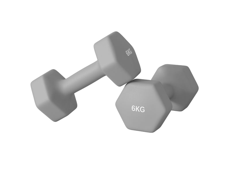  Ensemble de 2 haltères de 6 kg, forme hexagonale, respectueuses du sol, antidérapantes, grises  - Conforama B