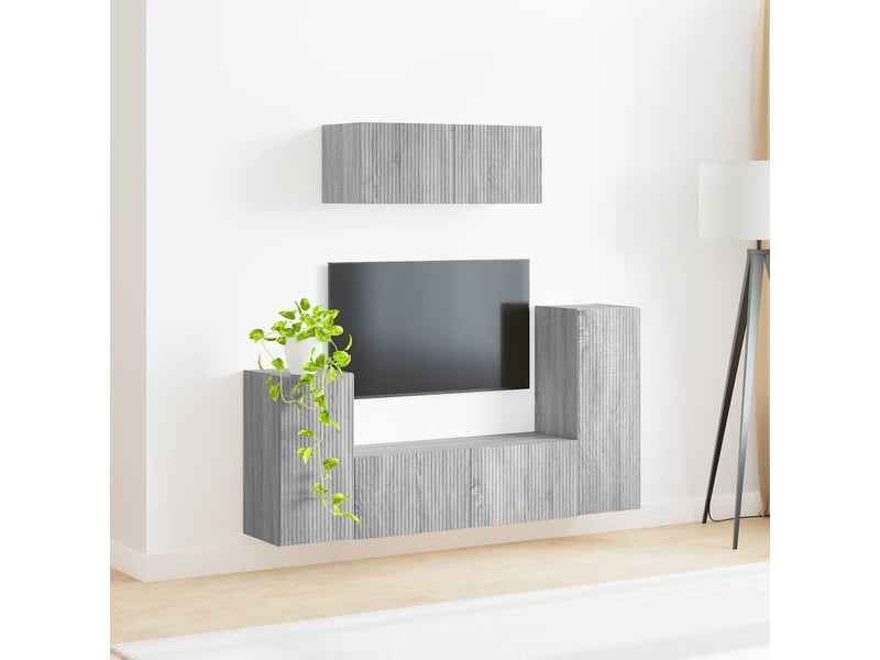  Ensemble meuble tv - banc tv - meuble de rangement 4 pcs gris sonoma bois d'ingénierie  - Conforama D