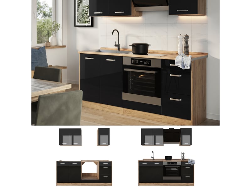  Vicco cuisine, noir haute brillancechêne doré, 180cm sans plan de travail  - Conforama D