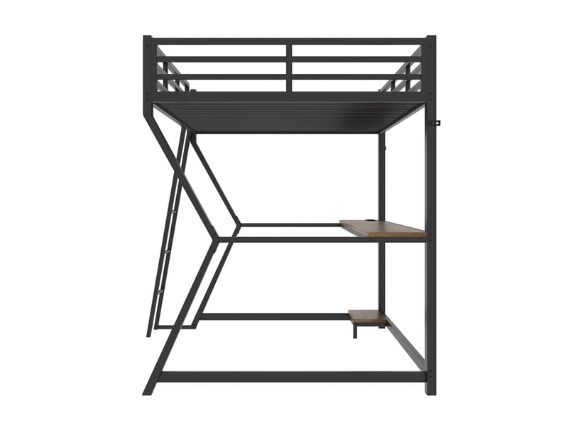  Lit mezzanine lit simple avec bureau, led, prise, port usb et escalier, 90x200 cm, sans matelas, noir  - Conforama E