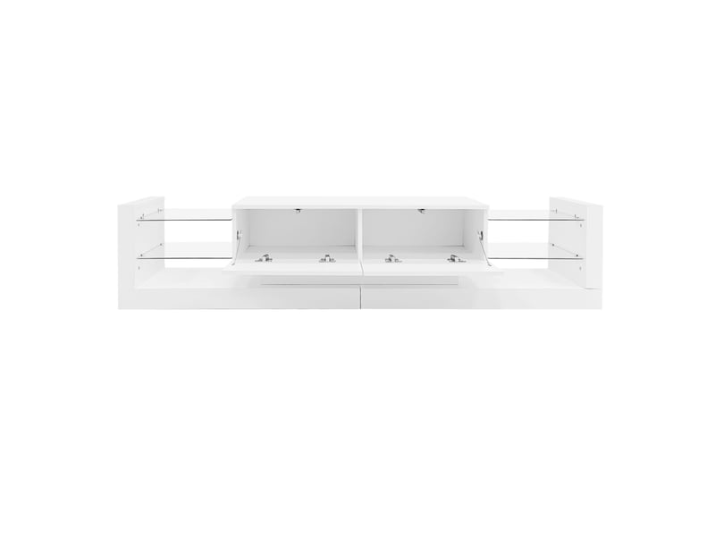  Ensemble meuble tv blanc avec table basse, finition brillante et led  - Conforama A