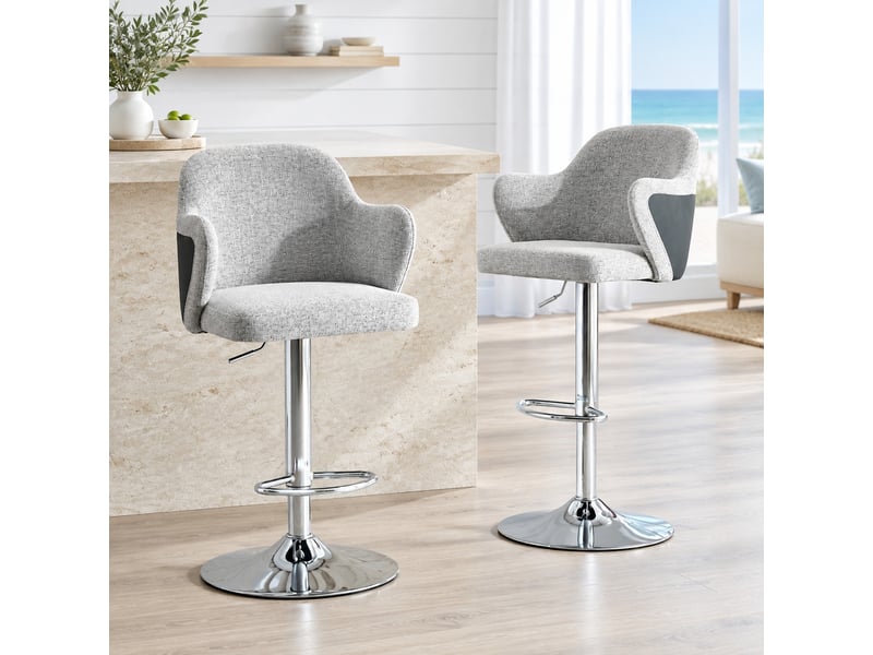  Tabourets de bar réglables en hauteur lot de 2, pivotants à 360°, accoudoirs, structure en métal, couleur gris clair  - Conforama B