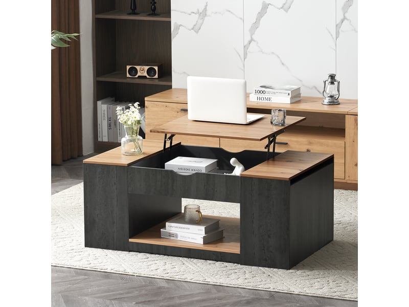 Table basse réglable 109,5 x 59,7 x 43 cm design élégant - espace de rangement sous le plateau - mdf - gris evarich - Conforama D