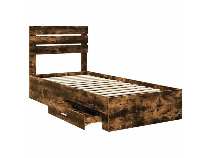  Lit simple- lit adulte -  cadre de lit chêne fumé 100 x 200 cm bois d'ingénierie  - Conforama D