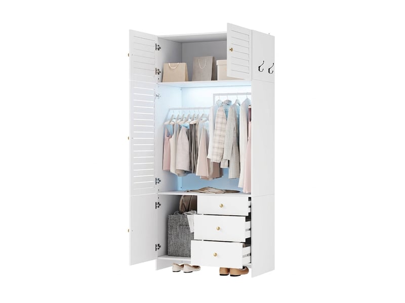 Armoire blanche avec panier à linge et éclairage led 90x50x200 cm - Conforama A