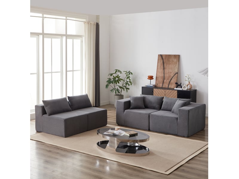  Canapé d'angle modulable 4 places en velours côtelé evryae  - Conforama B