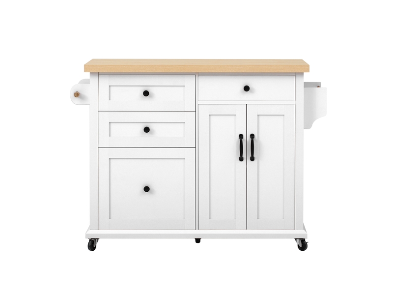  Îlot de cuisine mobile 107 x 45-70 x 90,5 cm, plateau extensible, rangements, blanc et bois Jamama eleni - Conforama A