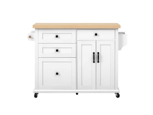 Îlot de cuisine mobile 107 x 45-70 x 90,5 cm, plateau extensible, rangements, blanc et bois