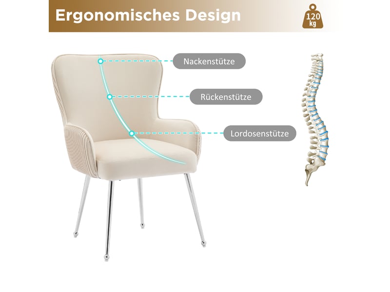  Lot de 6 chaises de salle à manger,avec accoudoirs,velours,beige  - Conforama E