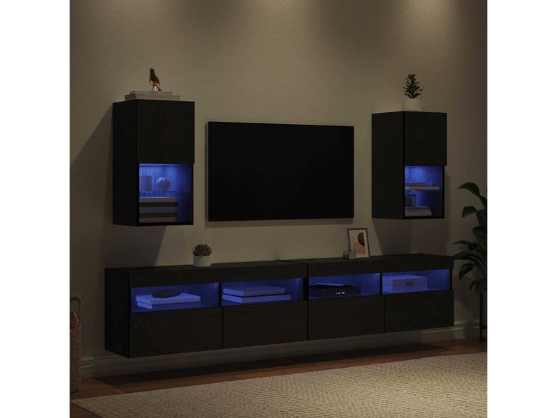 Lot de 2 meuble tv mural, meuble tv suspendu chêne noir bois d'ingénierie shl78487 - Conforama E