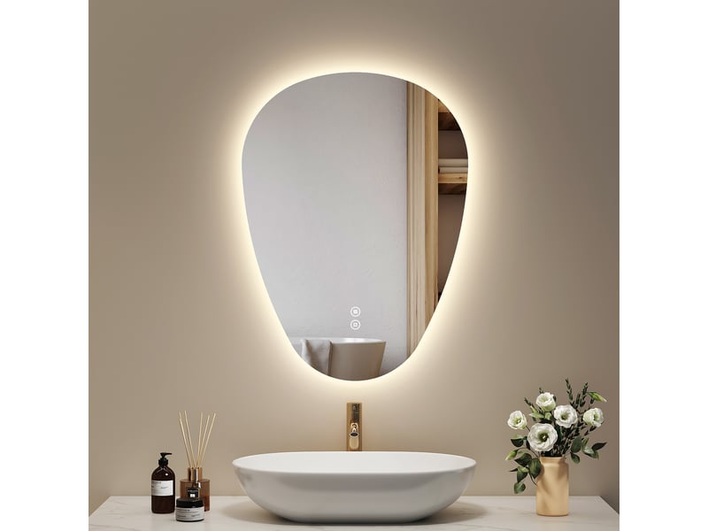  Miroir salle de bain led emke 70 x 50 cm, forme goutte, anti-buée, 3 températures, intensité réglable, tactile  - Conforama B
