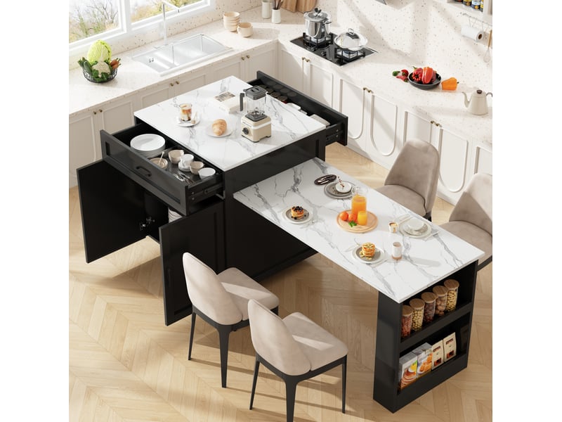  Desserte de cuisine extensible 98-204 x 70 x 93,5 cm – noir – rangement et roulettes verrouillables  - Conforama B