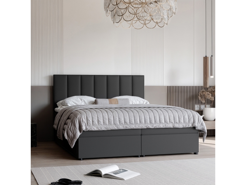 Lit coffre zelto - 200x200 cm - avec matelas et surmatelas - éco-cuir - noir ZELTO - Conforama B