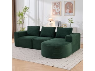 Canapé droit 2 places avec porte-gobelets  - 3 coussins, double mousse polyester vert rétro 265 × 176 × 60 cm