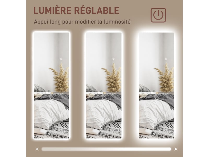  Grand miroir mural led miroir pleine longueur 3 couleurs de lumière réglables fonction mémoire transparent 120 x 40 cm  - Conforama E