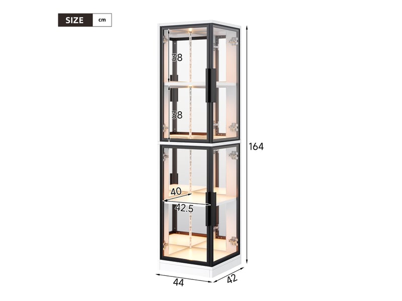 Vitrine d’angle 44x42x164 cm avec verre trempé double face, fond miroir, led multicolore via appli, meuble blanc pour collections et salon - Conforama D