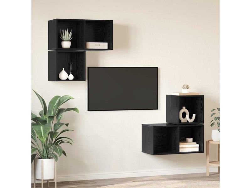  Ensemble meuble tv - banc tv - meuble de rangement 4 pcs chêne noir bois d'ingénierie  - Conforama D