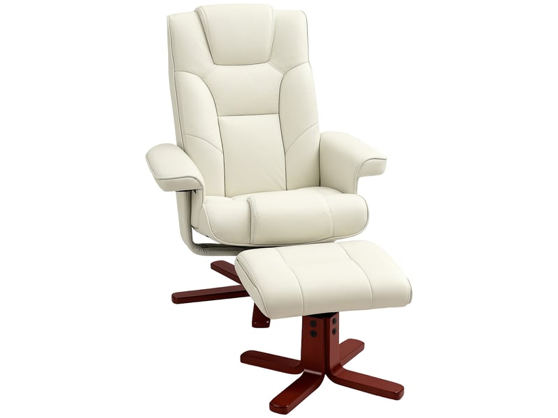 Fauteuil inclinable avec repose-pieds, aspect cuir, dossier inclinable, jusqu'à 150 kg, blanc crème - Conforama B