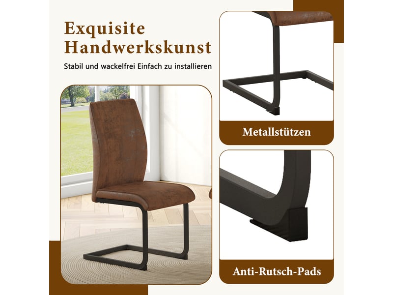 Chaises de salle à manger lot de 2 à dossier ergonomique - tissu technique, métal noir - marron - Conforama E