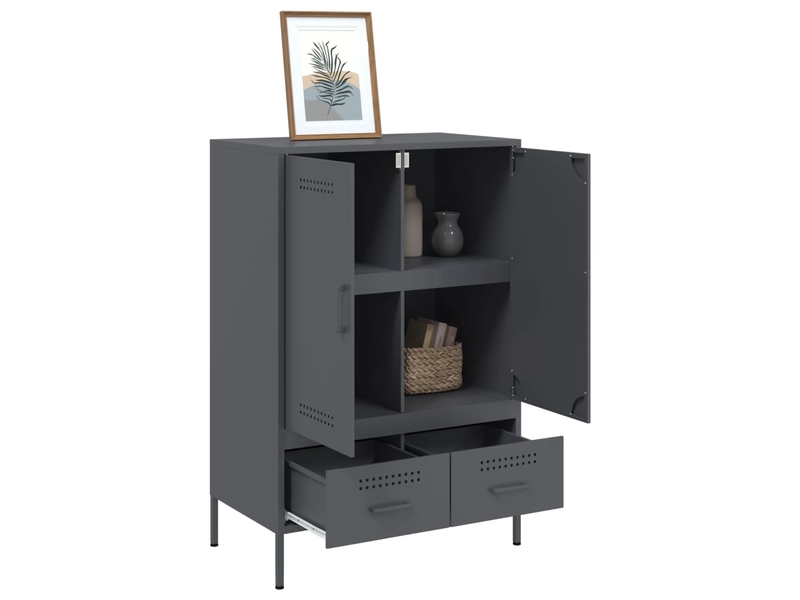  Buffet haut - bahut - meuble de rangement anthracite 68x39x101,5 cm acier  - Conforama E