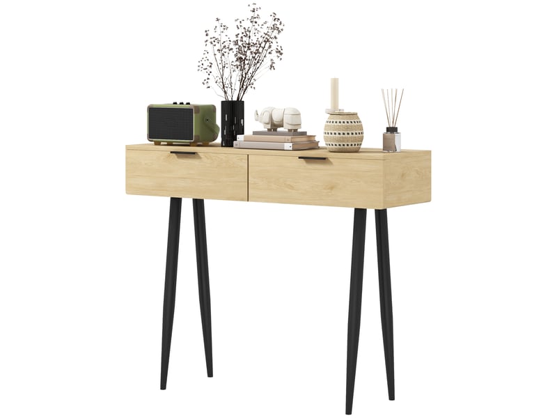  Meuble d'entrée avec 2 tiroirs et pieds en acier, chêne, 100 x 30 x 80,5 cm  - Conforama B