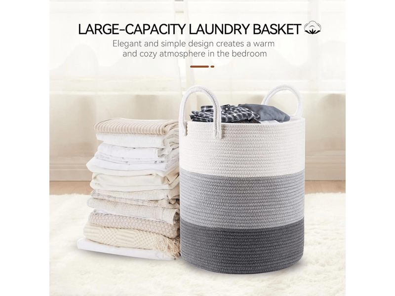  Panier à linge sale en coton tissé, panier de rangement bohème pour le linge, panier à linge de qualité supérieure avec anse, grand  - Conforama E