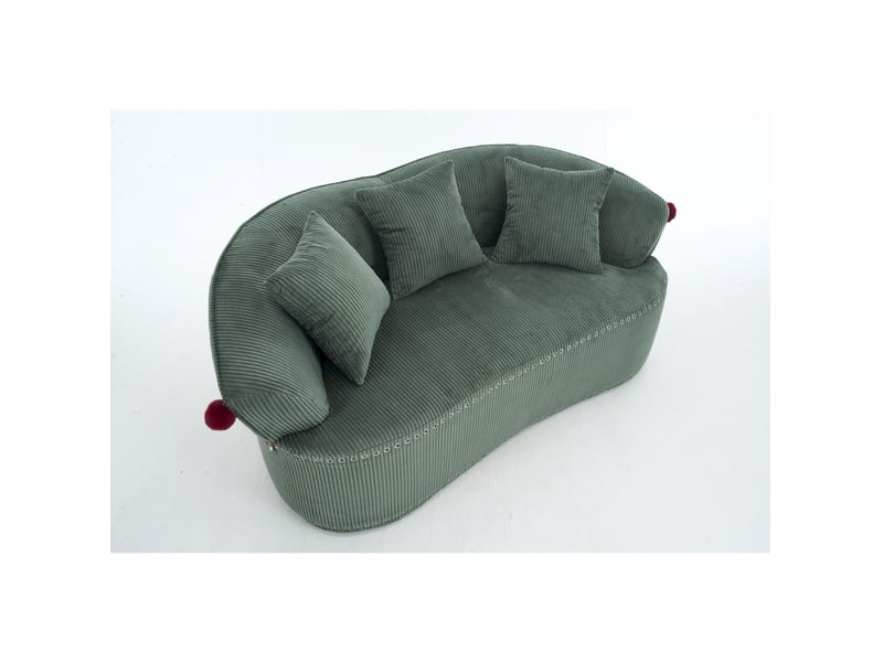  Canapé 2 places 163x93 cm – vert foncé – velours côtelé, silhouette chapeau de clown et 3 coussins inclus  - Conforama A