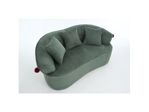 Canapé 2 places 163x93 cm – vert foncé – velours côtelé, silhouette chapeau de clown et 3 coussins inclus