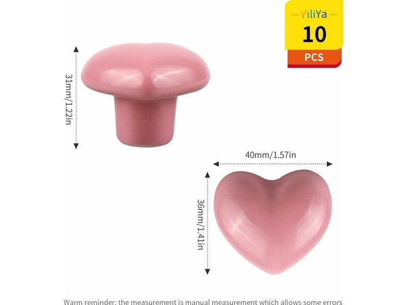  Amxcnoy 10 unités de boutons de porte en forme de cœur, boutons de céramique rose, conçus pour les armoires des chambres d'enfants  - Conforama B
