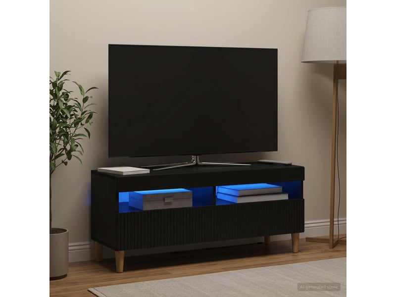  Meuble tv - banc tv - meuble de rangement led noir bois d'ingénierie  - Conforama D