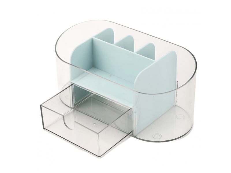  Organiseur de maquillage de bureau transparent à compartiments pour cosmétiques et soins de la peau (bleu)  - Conforama A