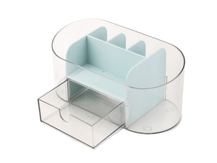 Organiseur de maquillage de bureau transparent à compartiments pour cosmétiques et soins de la peau (bleu)