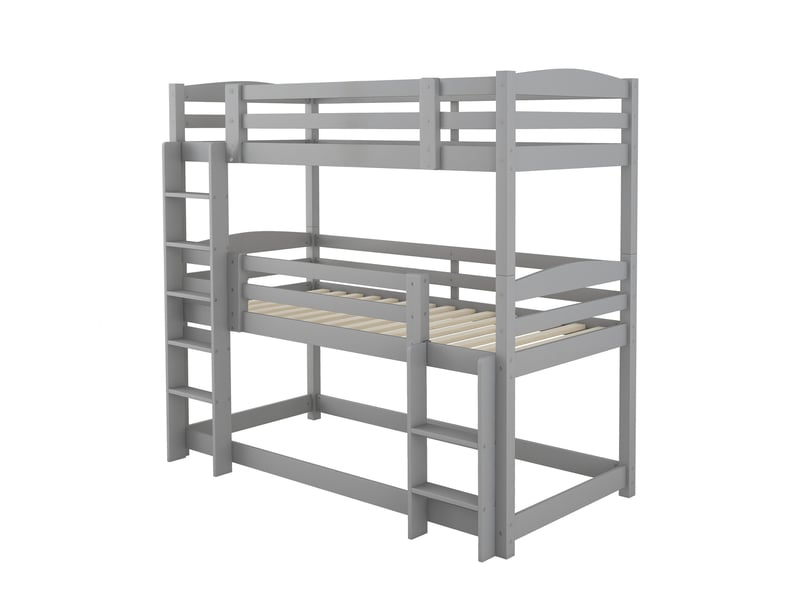  Lit superposé triple enfant en bois gris 90 × 200 cm, 3 couchages simples, sans matelas  - Conforama E