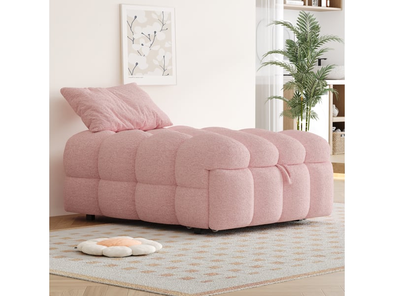 Lit gigogne enfant 70x180 cm, canapé-lit 2 en 1, style minimaliste, tissu teddy rose - Conforama W